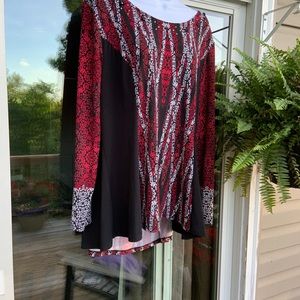 Style & Co High Low Red/White and Black Shirt XL